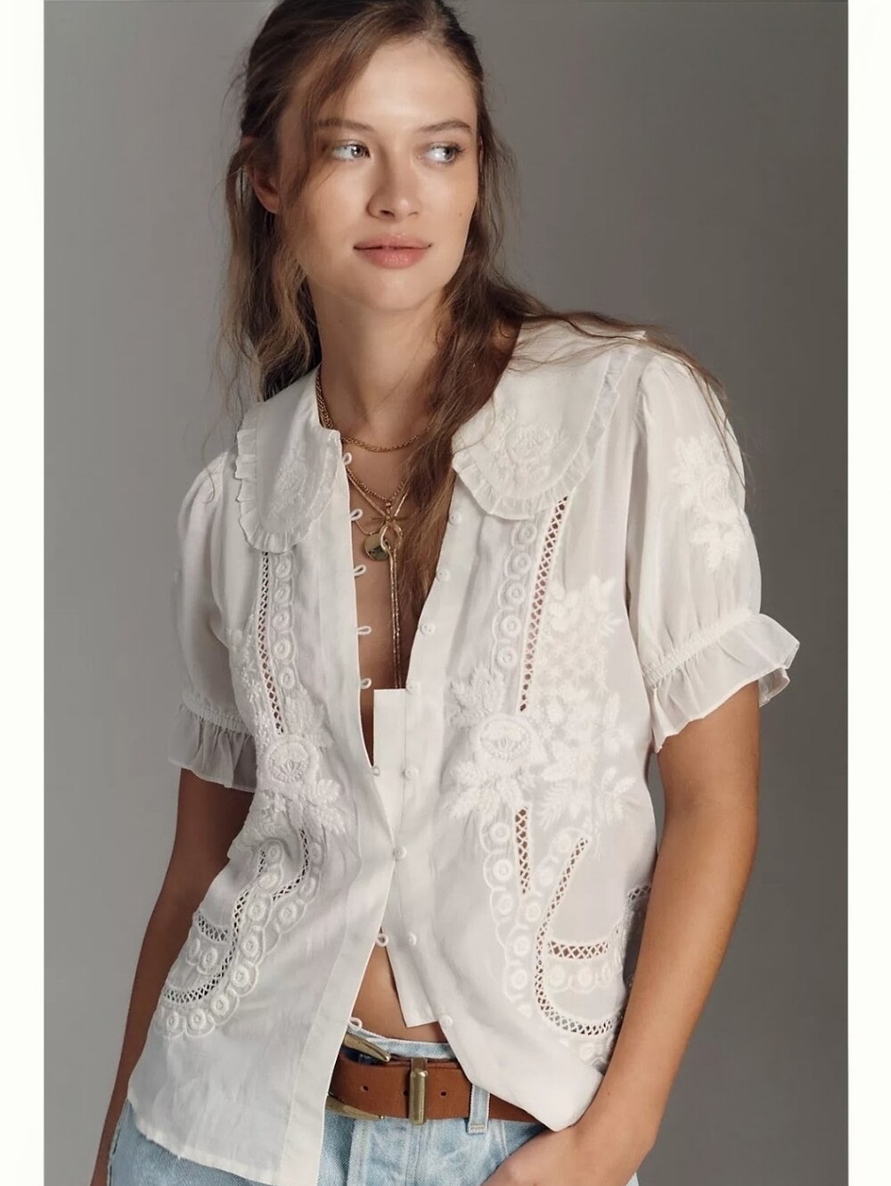 ANTHROPOLOGIE Keira White Boho Gypsy Fairycore Dainty Blouse Top M NWT